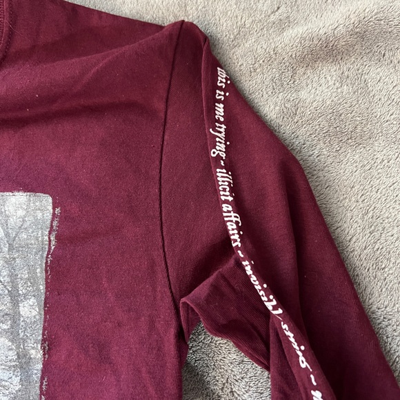 Taylor Swift folklore In The Trees Long Sleeve Crop Top Maroon Purple Shirt - Picture 9 of 10